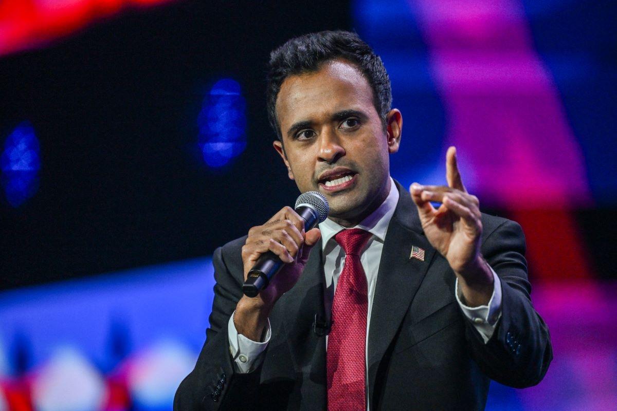 Vivek Ramaswamy, 2024 Republican presidential hopeful, speaks at the Turning Point Action USA conference in West Palm Beach, Fla., on July 15, 2023. (Giorgio Viera/AFP via Getty Images)