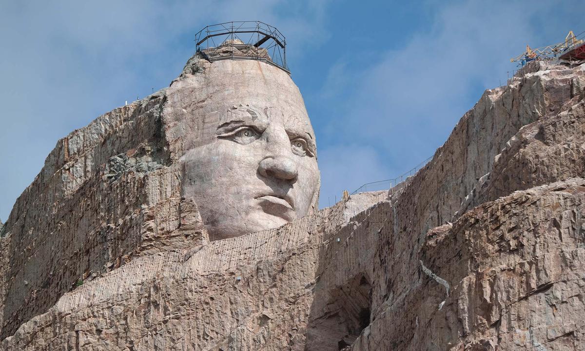 Detail of the finished face of Crazy Horse Memorial. (Glenn Perreira/Shutterstock)