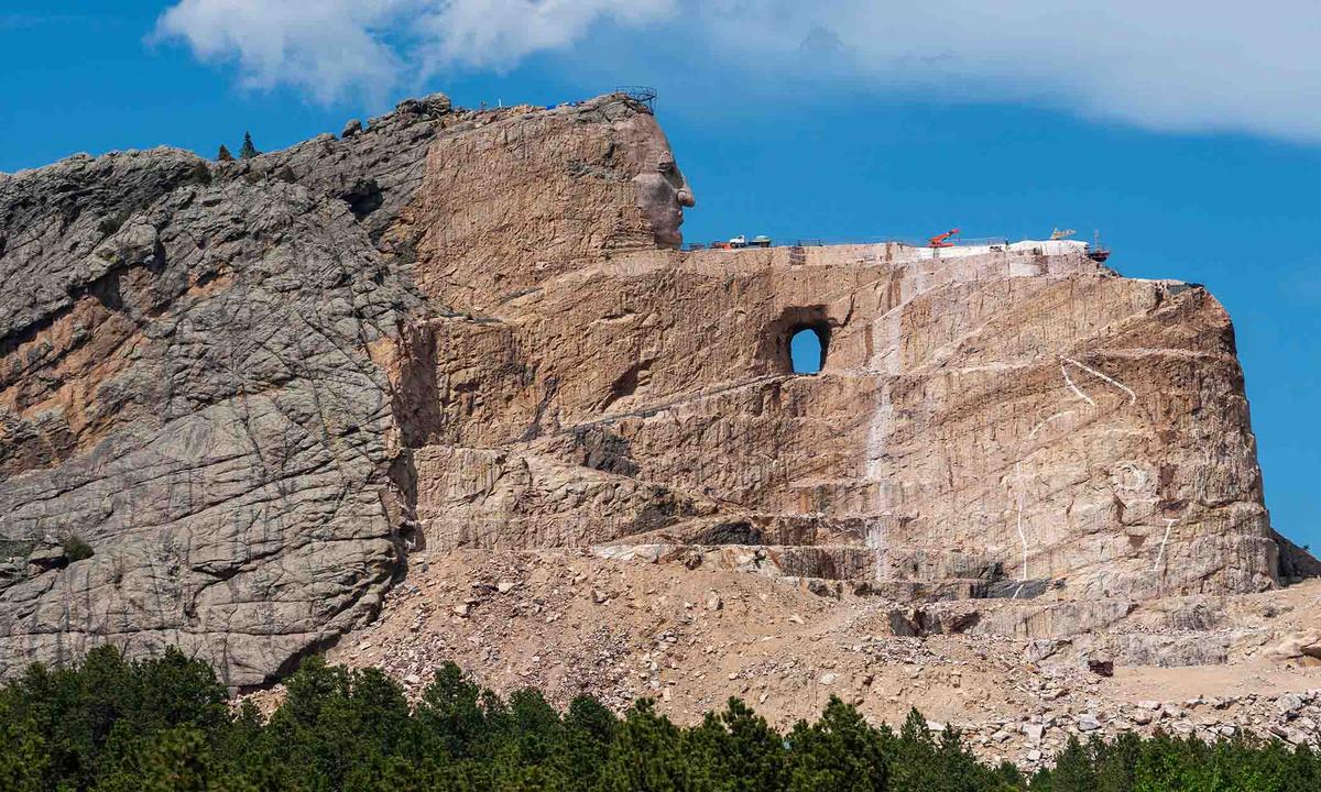 With just the face of the famed Lakota warrior, the Crazy Horse Memorial still has much work to go. (James Dalrymple/Shutterstock)