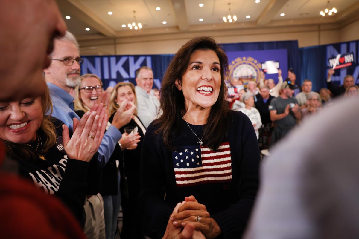 Republican presidential candidate and former U.N. Ambassador Nikki Haley speaks at a town hall event in Bedford, New Hampshire, on April 26, 2023. (Spencer Platt/Getty Images)