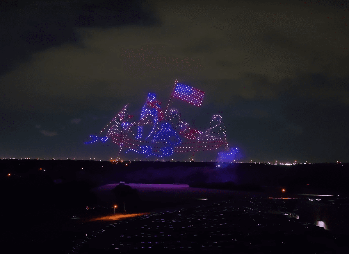 A drone show during Fourth of July 2023 displaying Washington crossing the Delaware. (Courtesy of <a href="https://www.youtube.com/@SkyElementsDroneShows">Sky Elements Drone Shows</a>)