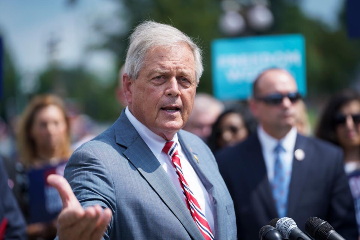 Rep. Ralph Norman (R-S.C.) speaks during a House Freedom Caucus press conference on appropriations at House Triangle on Capitol Hill in Washington, on July 25, 2023. (Madalina Vasiliu/The Epoch Times)