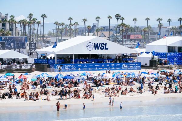 Event site during the VANS U.S. Open of Surfing in Huntington Beach, Calif., on Aug. 6, 2022. (Aaron Hughes/World Surf League)