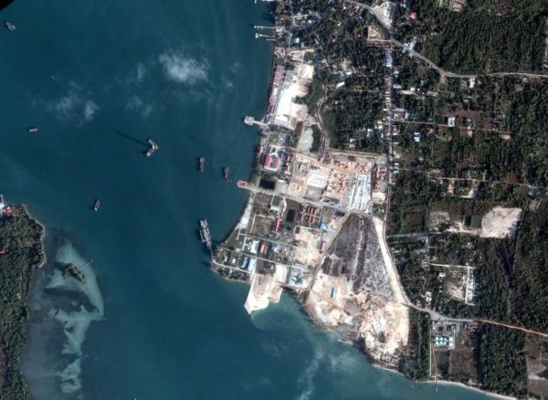 Satellite imagery of the Chinese military's naval base in Ream, Cambodia, captured by BlackSky on Feb. 5, 2023. (Courtesy of BlackSky)
