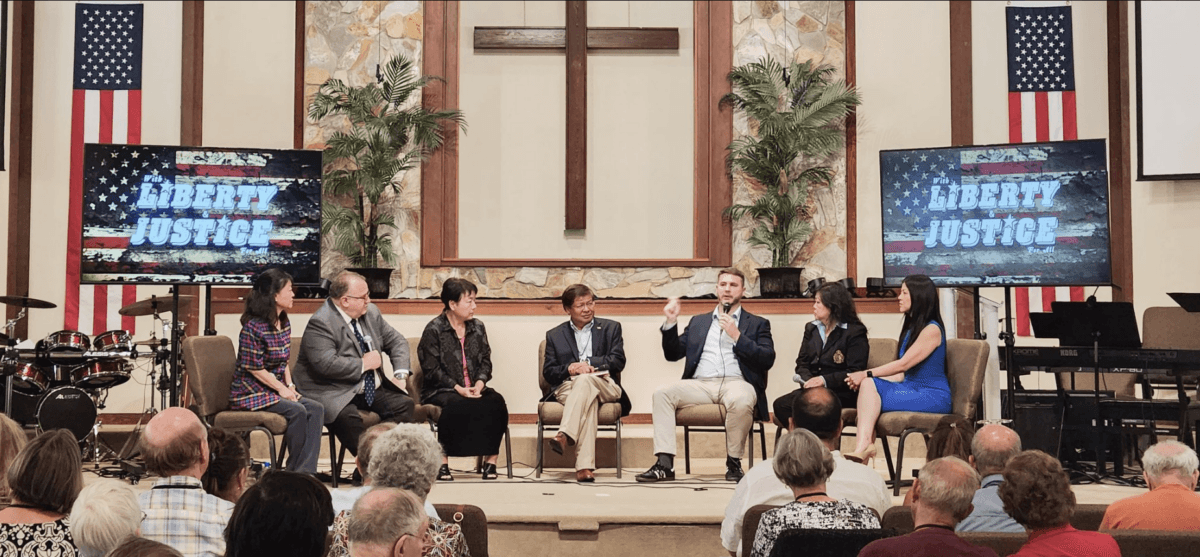 James Lindsay (3R) speaks during a panel on the American Cultural Revolution in Clearwater, Fla., on July 20, 2023. (Courtesy Asians for Liberty)