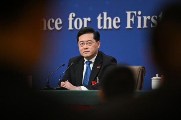 Chinese Foreign Minister Qin Gang attends a press conference at the Media Center in Beijing on March 7, 2023. (Noel Celis/AFP via Getty Images)