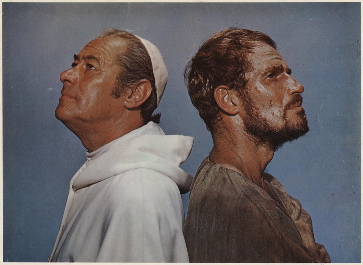 Rex Harrison as Pope Julius II (L) and Heston as Michelangelo in "The Agony And The Ecstasy," 1965. (20th Century Fox)