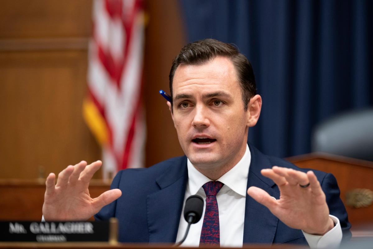 Subcommittee Chairman Rep. Mike Gallagher (R-Wis.) speaks on cyber, information technologies, and innovation during a House Armed Services Subcommittee hearing about artificial intelligence on Capitol Hill in Washington on July 18, 2023. (Drew Angerer/Getty Images)