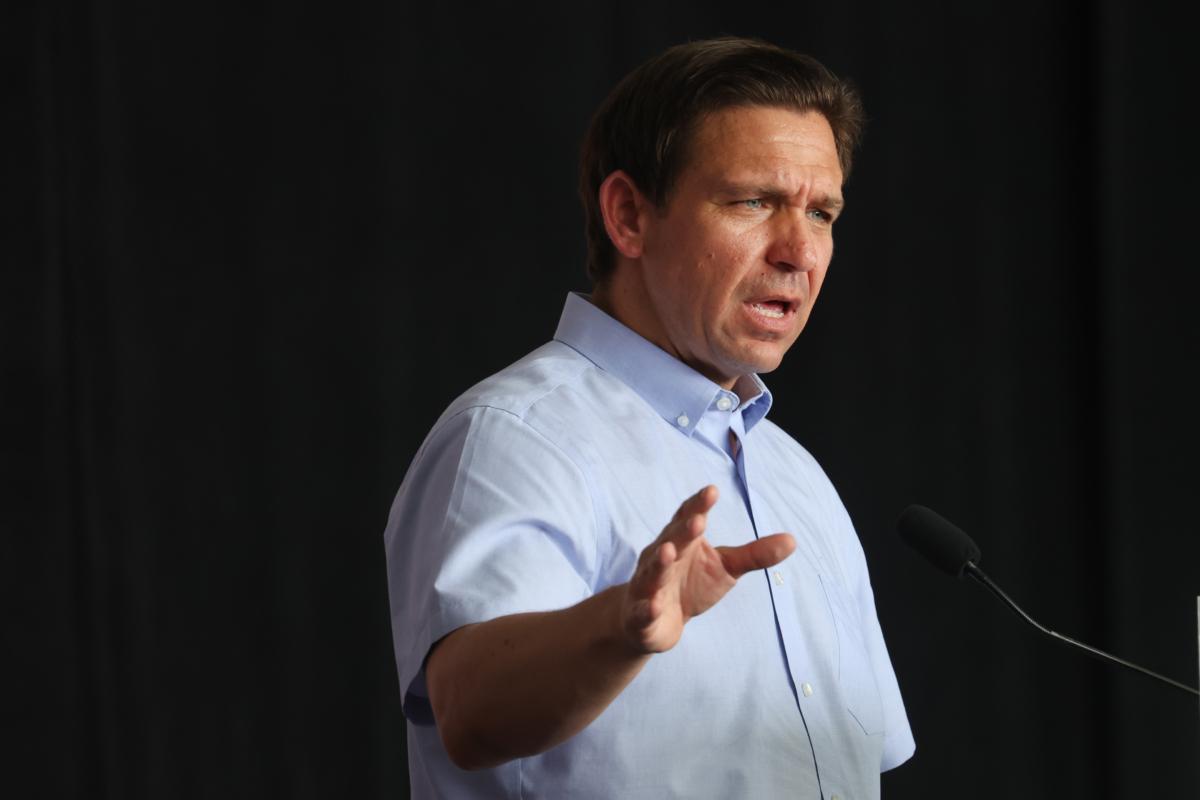 Republican presidential candidate Florida Gov. Ron DeSantis speaks at Rep. Zach Nunn's (R-Iowa) “Operation Top Nunn: Salute to Our Troops" fundraiser in Ankeny, Iowa, on July 15, 2023. (Scott Olson/Getty Images)<span style="font-size: 16px;">.</span>