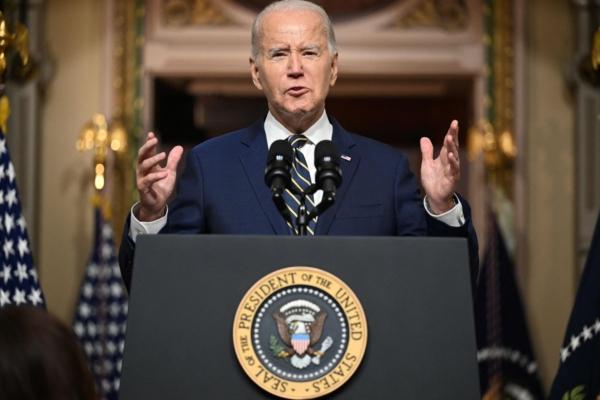 President Joe Biden speaks at a proclamation signing ceremony in the Indian Treaty Room of the Eisenhower Executive Office Building, next to the White House, on July 25, 2023. (Mandel Ngan/AFP via Getty Images)
