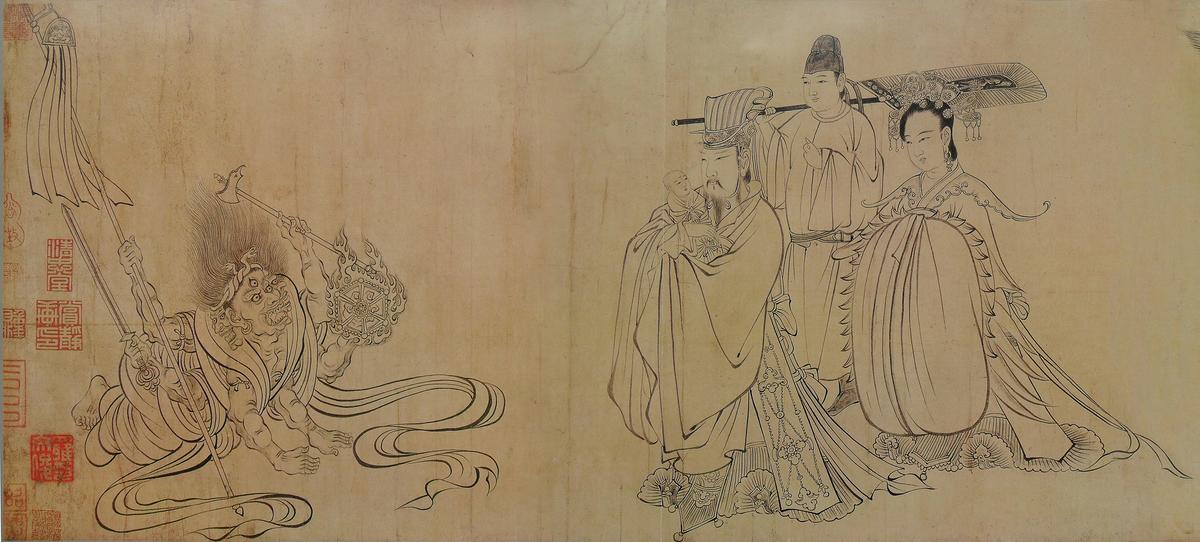 The last section of the handscroll "The Birth of Shakyamuni," between 680–740, attributed to Wu Daozi. (Public Domain)