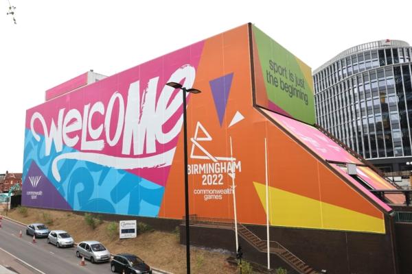 Commonwealth Games signage is seen in Birmingham, England, on July 28, 2022. (Chris Jackson/Getty Images)