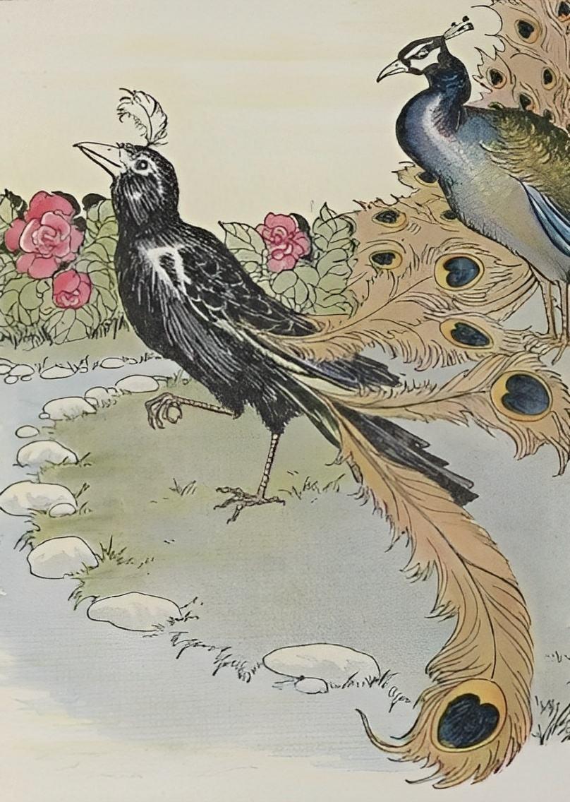 “The Vain Jackdaw and His Borrowed Feathers,” illustrated by Milo Winter, from “The Aesop for Children,” 1919. (PD-US)