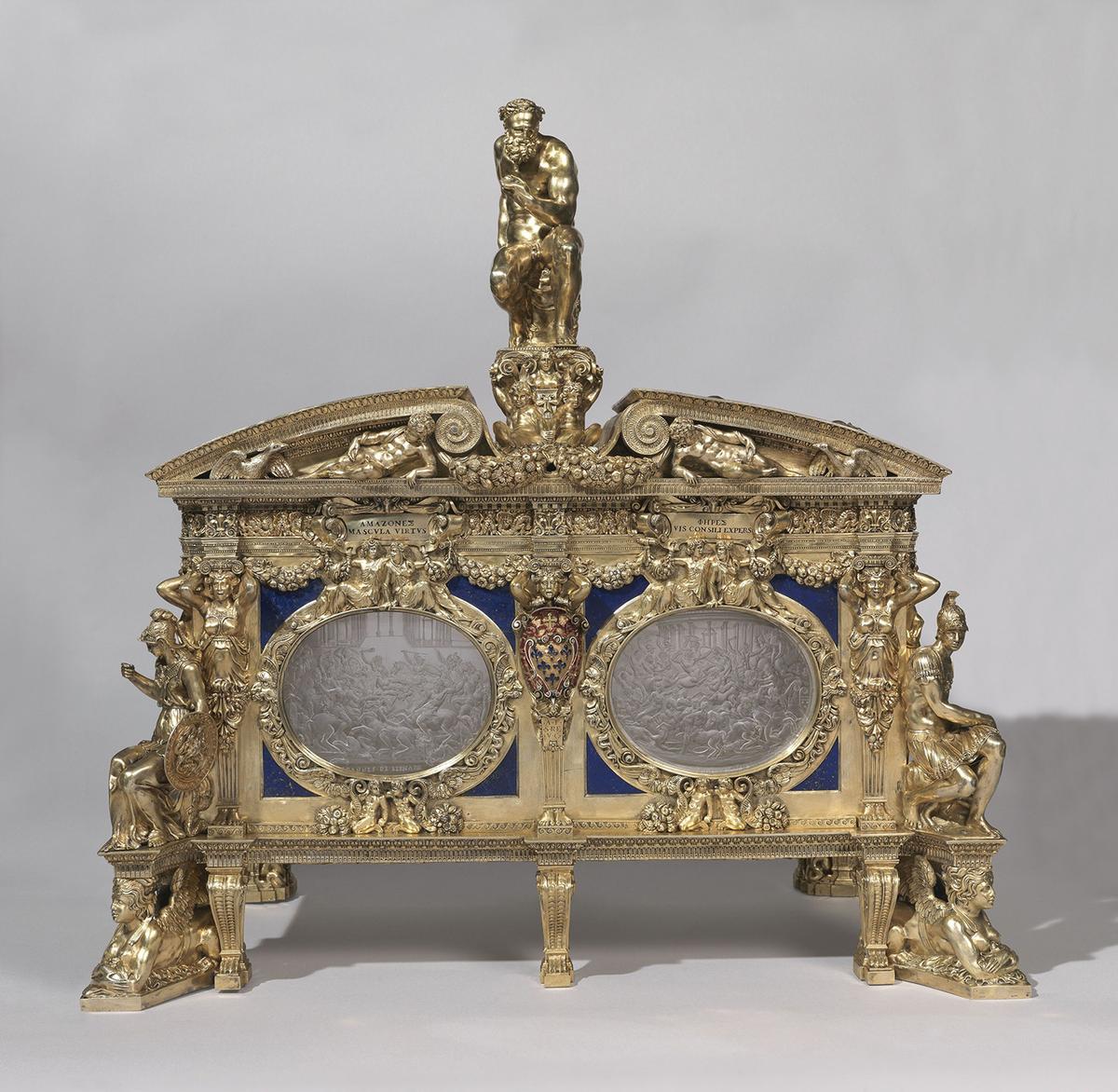"Farnese Casket (Cassetta Farnese)," 1548–1561, by Manno di Bastiano Sbari and Giovanni Bernardi. Gilded, embossed and chiseled silver, carved rock crystal, enamel and lapis lazuli; 19.3 by 16.5 by 10.2 inches. (Courtesy of the Louvre)