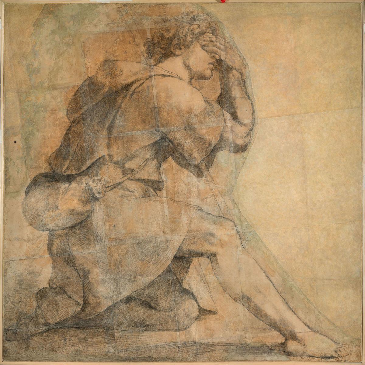 "Moses before the Burning Bush," 1514, by Raphael. Charcoal and black chalk on paper, pricked for transfer; 54.3 by 55.1 inches. (Courtesy of the Louvre)