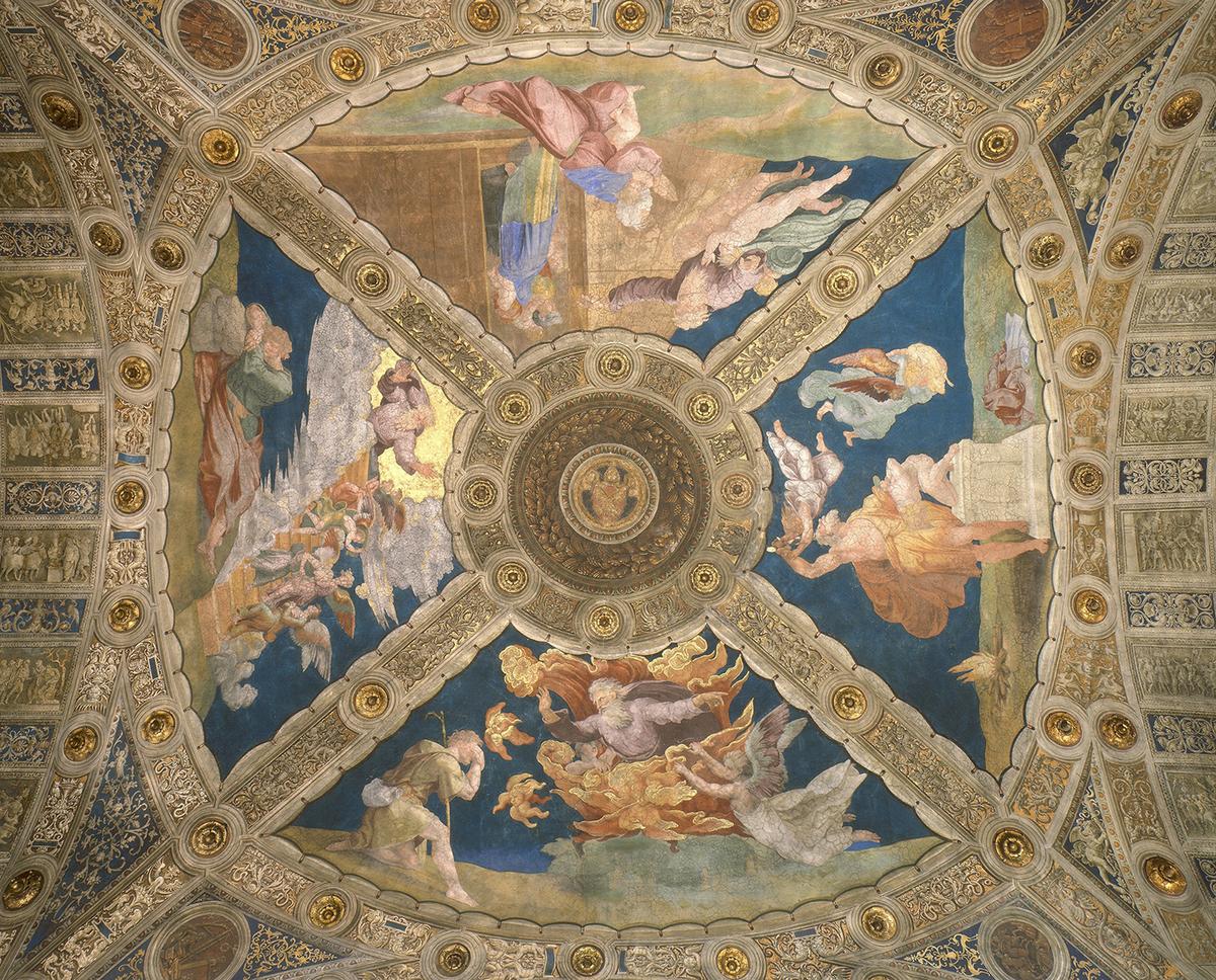 Ceiling of the Room of Heliodorus by Raphael at the Papal Palace, Vatican Museums. (Public Domain)