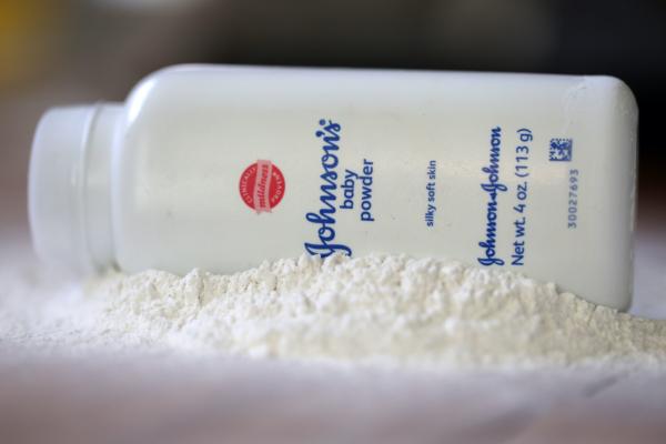 In this photo illustration, a container of Johnson and Johnson baby powder is displayed in San Anselmo, Calif., on April 5, 2023. (Justin Sullivan/Getty Images)