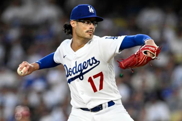 Los Angeles Dodgers relief pitcher Joe Kelly throws to a Cincinnati Reds batter during the sixth inning of a baseball game in Los Angeles on July 29, 2023. (Alex Gallardo/AP Photo)