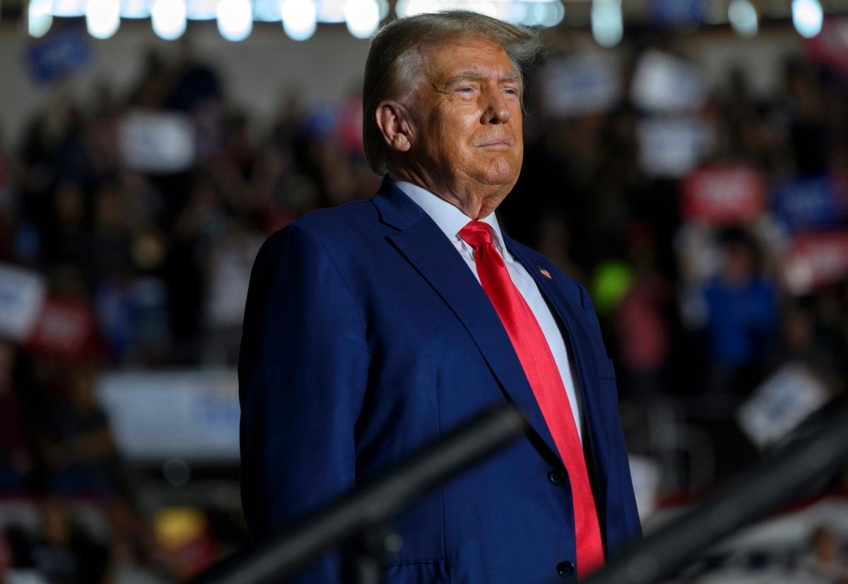 Former President Donald Trump enters Erie Insurance Arena for a political rally while campaigning for the GOP nomination in the 2024 election, in Erie, Pa., on July 29, 2023. (Jeff Swensen/Getty Images)