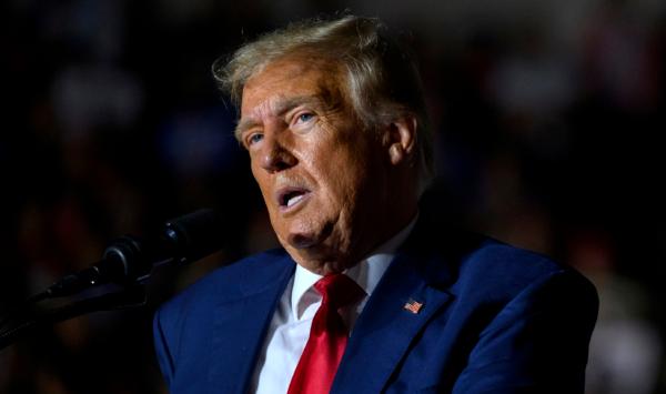 Former U.S. President Donald Trump speaks to supporters during a political rally while campaigning for the GOP nomination in the 2024 election at Erie Insurance Arena in Erie, Pa., on July 29, 2023. (Jeff Swensen/Getty Images)