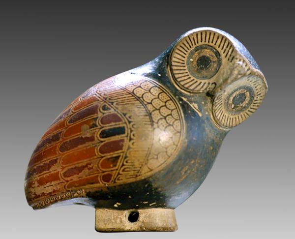 An owl-shaped Greek protocorinthian aryballos, circa 640 B.C. The Lourve Museum. (Public Domain)