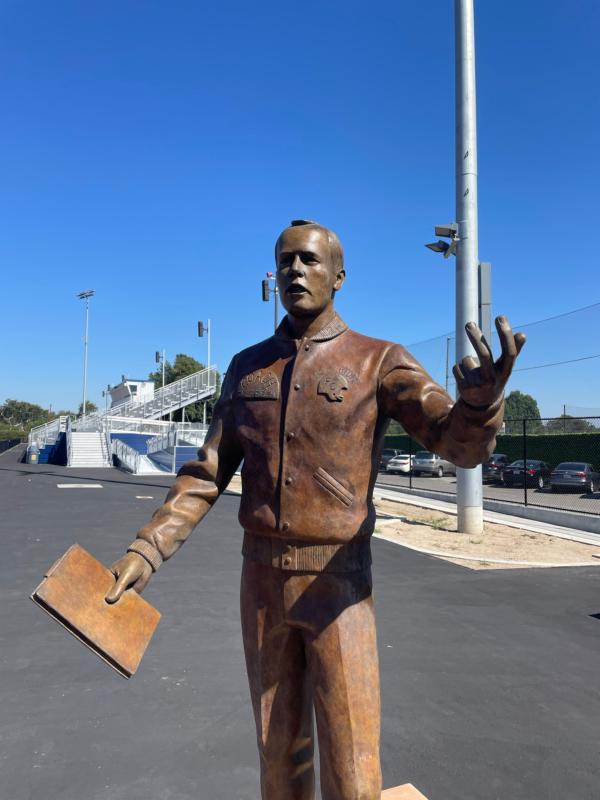 A statue of Fullerton College's former longtime Coach Hal Sherbeck on campus in Fullerton, Calif. (Courtesy of Fullerton College)