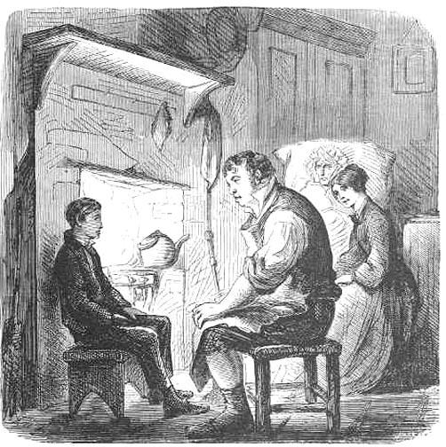Joe comments on Pip's good fortune in "Great Expectations," by John McLenan. (Public Domain)