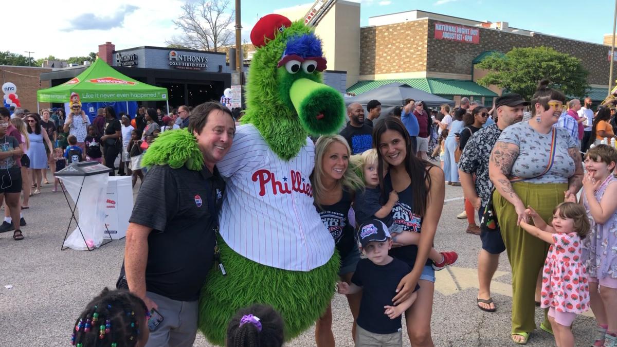 National Night Out (NNO) creator Matt Peskin (left) at Wynnewood Shopping Center celebrating NNO's 40th annual event on Aug. 1, 2023. (William Huang/The Epoch Times)