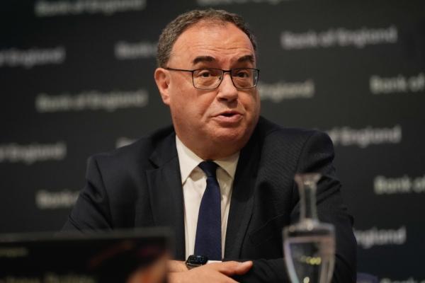 Andrew Bailey, governor of the Bank of England, during the Bank of England Monetary Policy Report Press Conference, at the Bank of England, London, on Aug. 3, 2023. (Alistair Grant/PA)