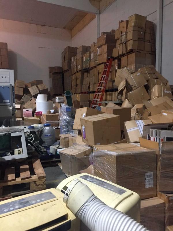 Inside Prestige Biotech's warehouse in Reedley, Calif., where furniture, medical devices, and other materials were improperly stored. (Nicole Zieba, Reedley City Manager)