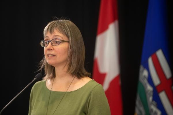 Chief Medical Officer of Health Dr. Deena Hinshaw provides a COVID-19 update in Edmonton, on Sept. 3, 2021. (Jason Franson/The Canadian Press)