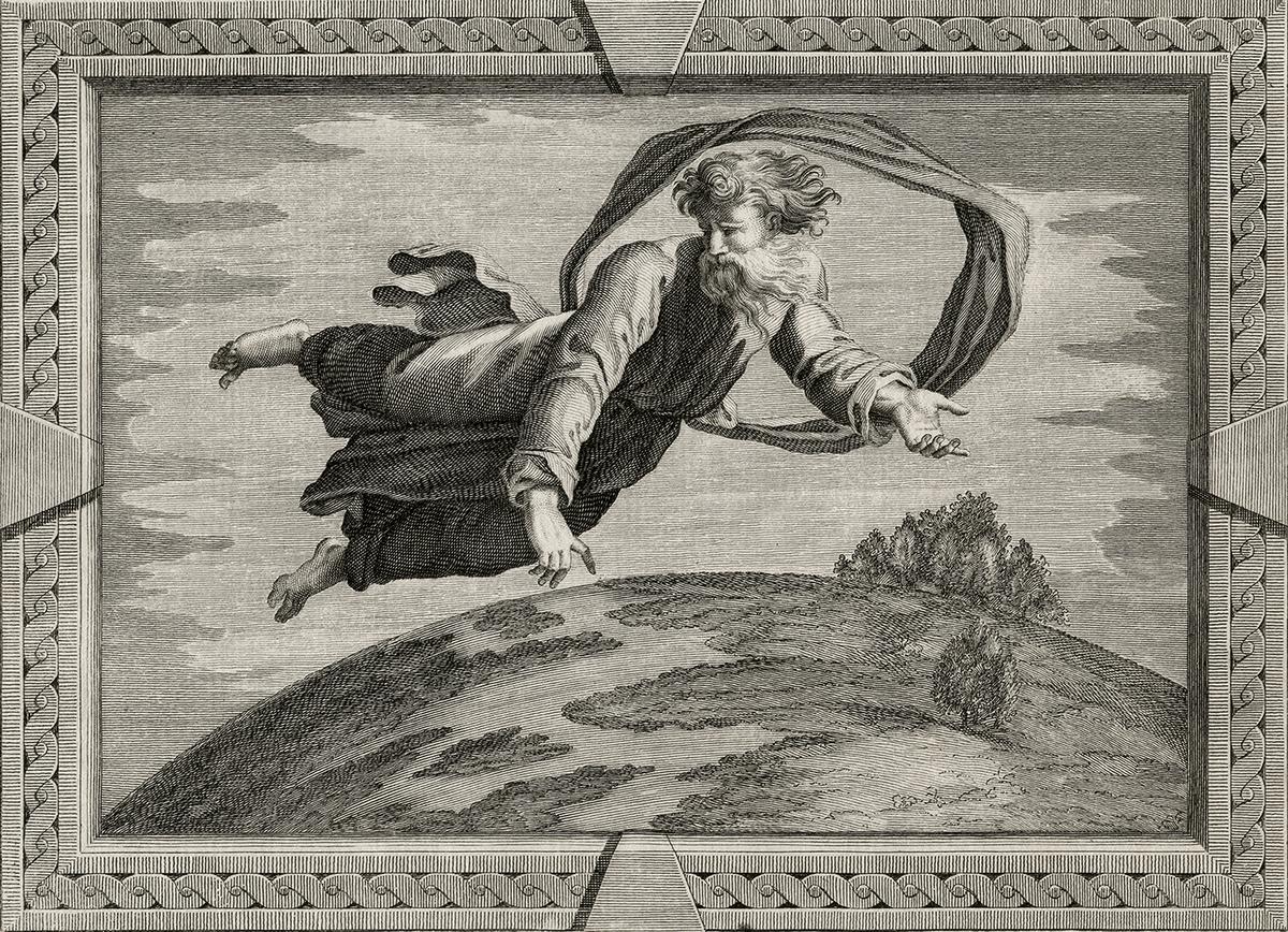 "God Creating the Earth and the Sky," published 1785, by Secondo Bianchi and Pietro Bartolozzi. (Public Domain)