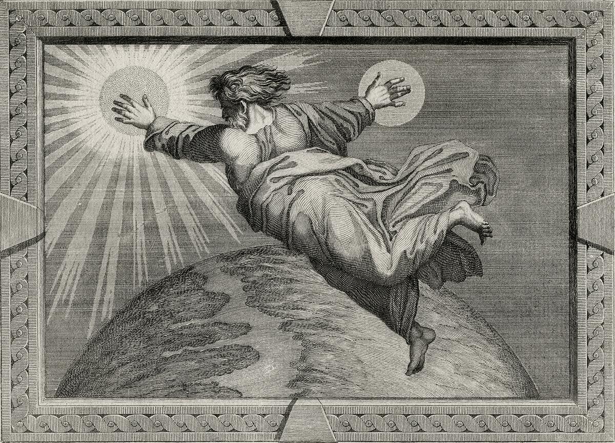 "God Creating the Sun and Moon," published 1785, by Secondo Bianchi and Pietro Bartolozzi. (Public Domain)