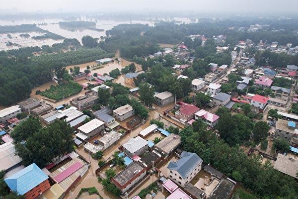 This aerial view shows a flooded village after heavy rains in Zhuozhou, Baoding city, in northern China's Hebei Province on Aug. 2, 2023. (Jade Gao/AFP via Getty Images)