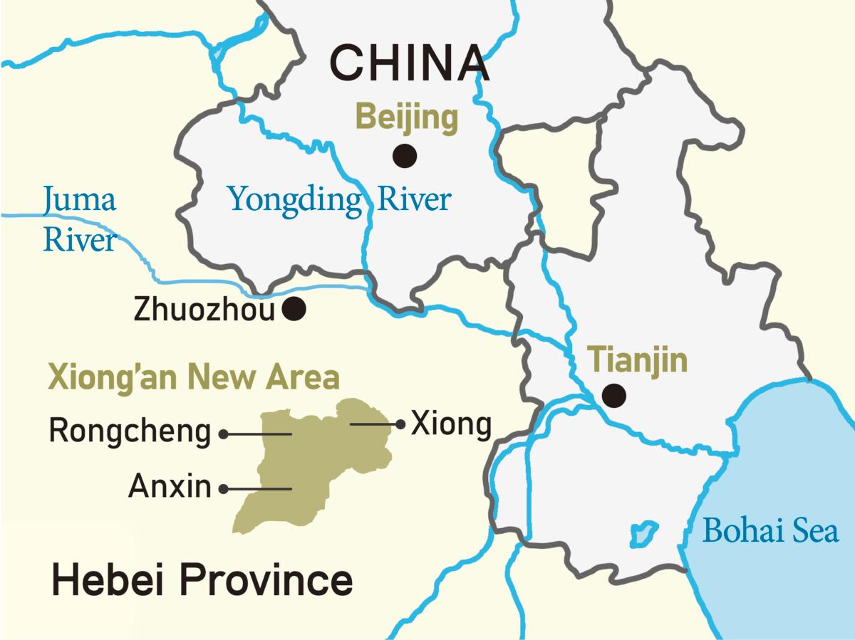 A map of the flooded area around the Chinese capital, Beijing (Julia Jiang/The Epoch Times)