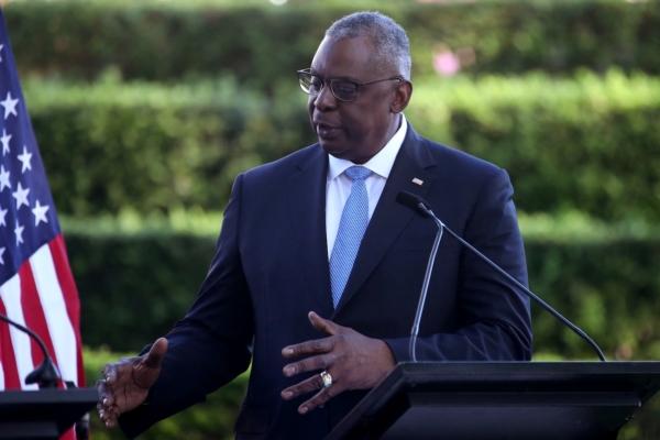 U.S. Secretary of Defense Lloyd Austin attends a press conference at Queensland Government House in Brisbane, Australia on July 29, 2023. (Pat Hoelscher/AFP via Getty Images)