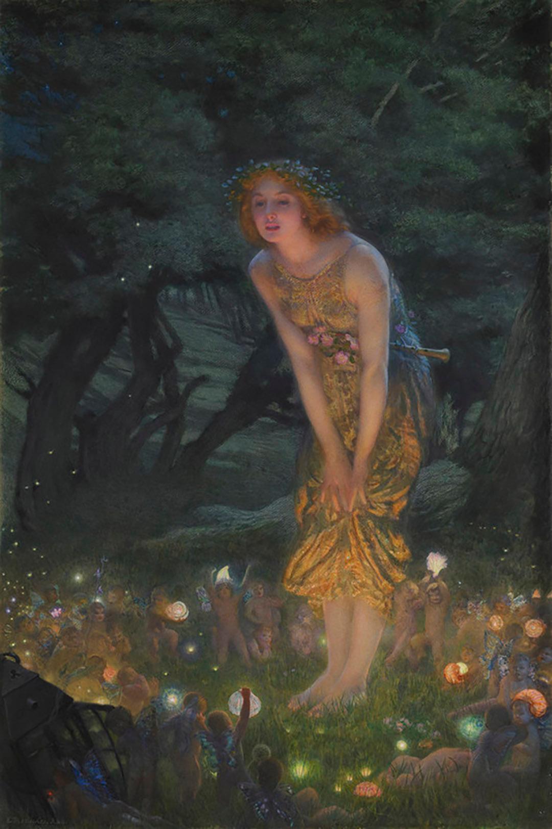 "Midsummer Eve," 1851–1914, by Edward Robert Hughes. Watercolor with gouache; 45 inches by 30 inches. (Public Domain)