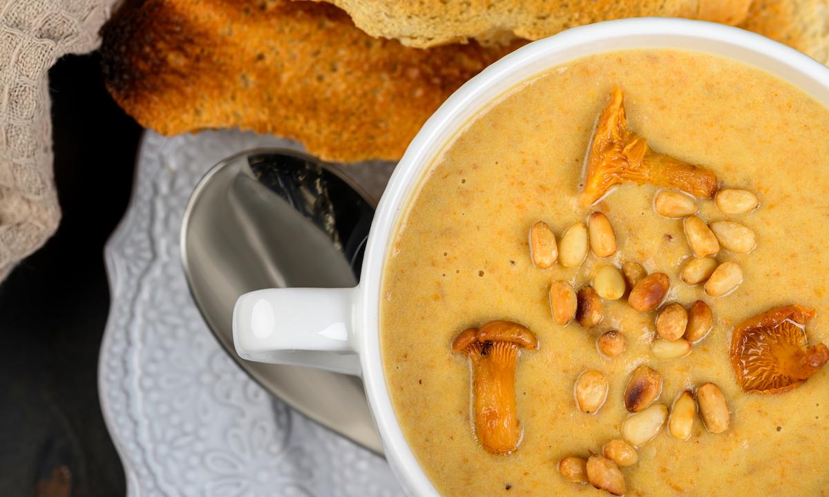 Creamy Mushroom Soup With Pine Nuts + Truffle