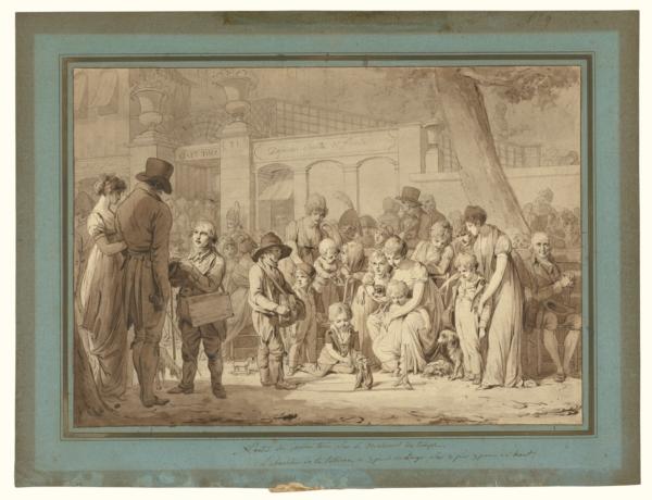 "Compositional Drawing for 'Entrance to the Jardin Turc,'" circa 1810–1812, by Louis-Léopold Boilly. Brown ink and graphite; 11 inches by 15 inches. The J. Paul Getty Museum, Los Angeles. (Public Domain)