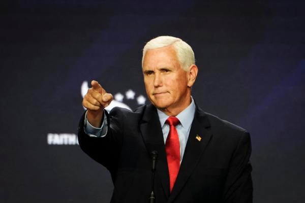 Republican presidential candidate and former U.S. Vice President Mike Pence speaks during the Faith and Freedom Road to Majority conference at Hilton in Washington on June 23, 2023. (Madalina Vasiliu/The Epoch Times)