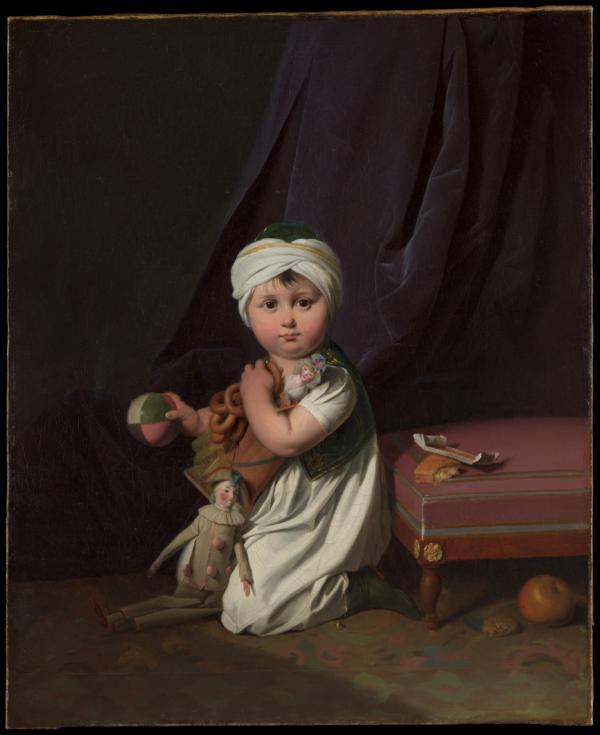 A young boy dressed as a Mamluk warrior. The warriors came to Paris with Napoleon from Egypt after 1798. "Portrait of a Boy," circa 1805, by Louis-Léopold Boilly. Oil on canvas; 28 7/16 inches by 23 3/8 inches. Gift of the Eugene V. and Clare E. Thaw Charitable Trust, 2019; The Metropolitan Museum of Art, New York. (Public Domain)