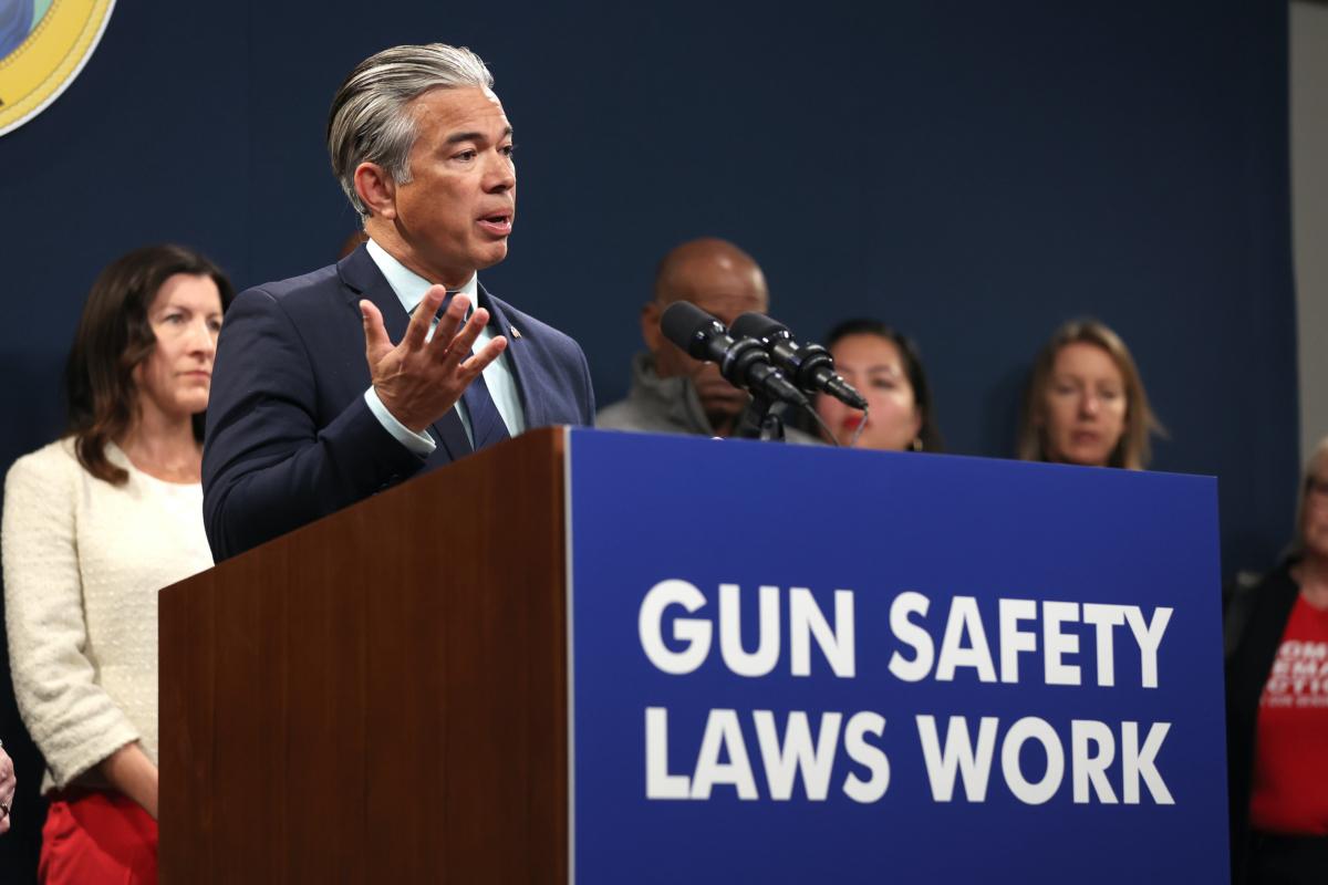 California Attorney General Rob Bonta speaks during a press conference in Sacramento, Calif., on Feb. 1, 2023. (Justin Sullivan/Getty Images)