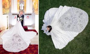 Bride Sews Her Own Wedding Dress With Handmade Bobbin Lace Crafted by Women in 15 Countries