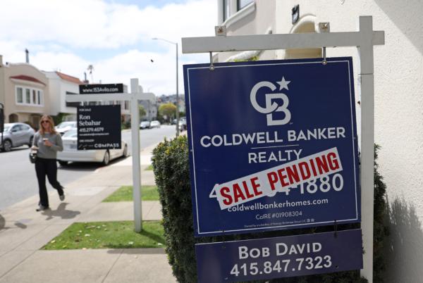 A sign is posted in front of a home for sale in San Francisco, Calif., on May 11, 2023. Home prices in San Francisco have fallen sharply during the first quarter, faster than in other parts of California and the country. The fall in prices comes on the heels of record average home prices of $1.2 million in the middle of 2022. (Justin Sullivan/Getty Images)