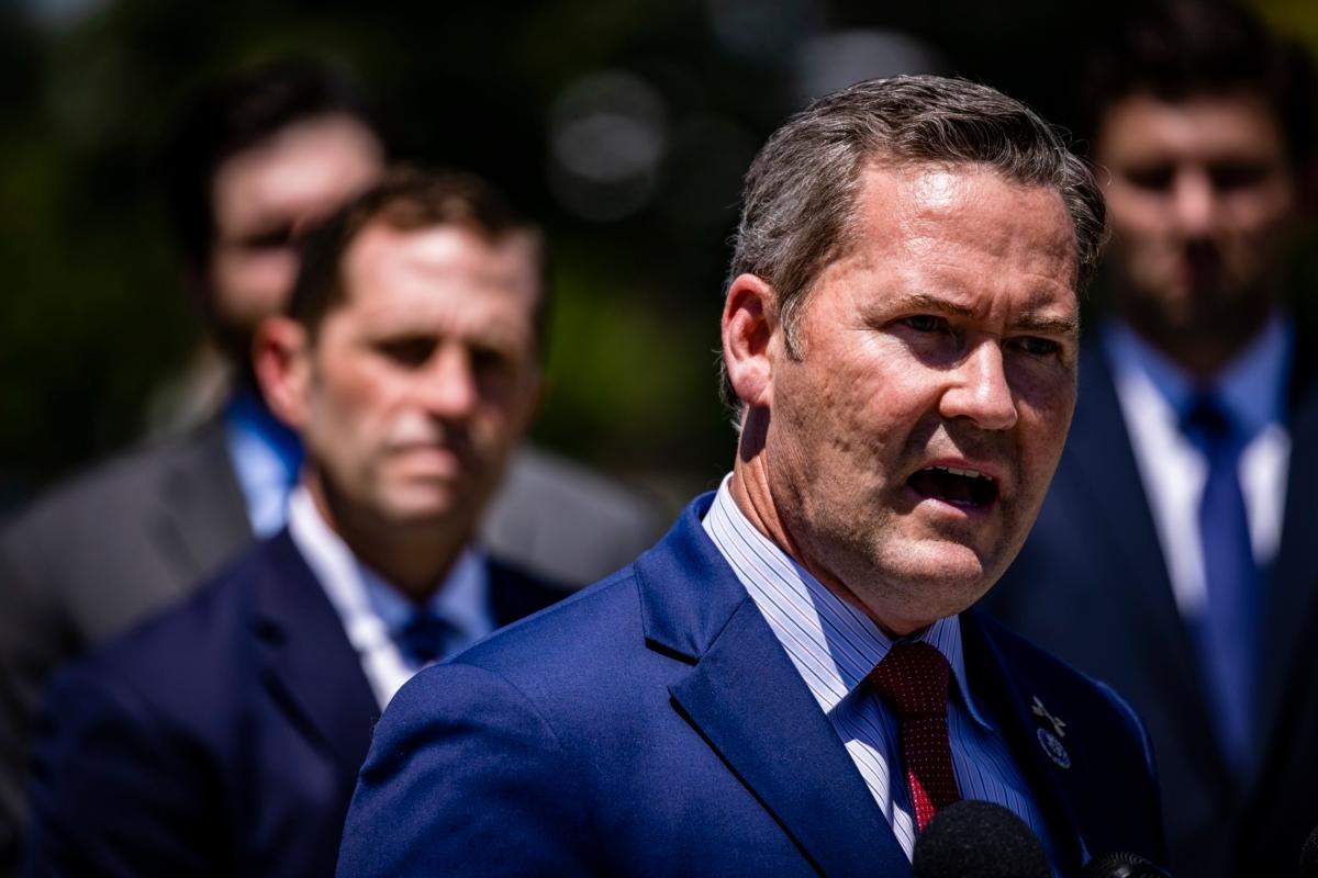 Rep. Mike Waltz (R-Fla.) speaks during a press conference on Capitol Hill with members of The American Legion in Washington on June 16, 2021. (Samuel Corum/Getty Images)
