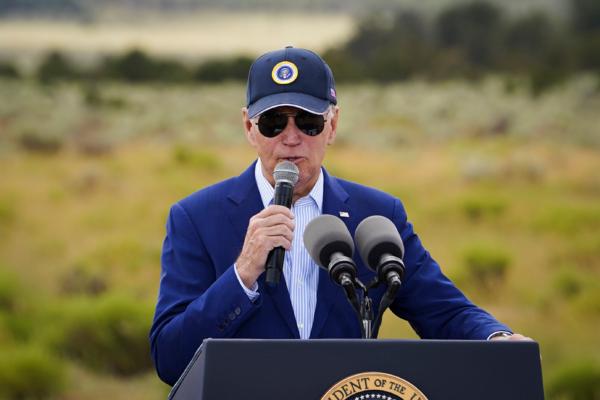 President Joe Biden speaks about investments in conservation and protecting natural resources at Red Butte Airfield, Ariz., on Aug. 8, 2023. (Madalina Vasiliu/The Epoch Times)