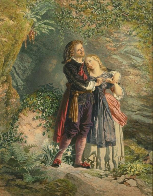 “Ferdinand and Miranda (From ‘The Tempest’),” 1852, by Henry Anelay. Watercolor and gouache over pencil and ink on paper. (PD-US)