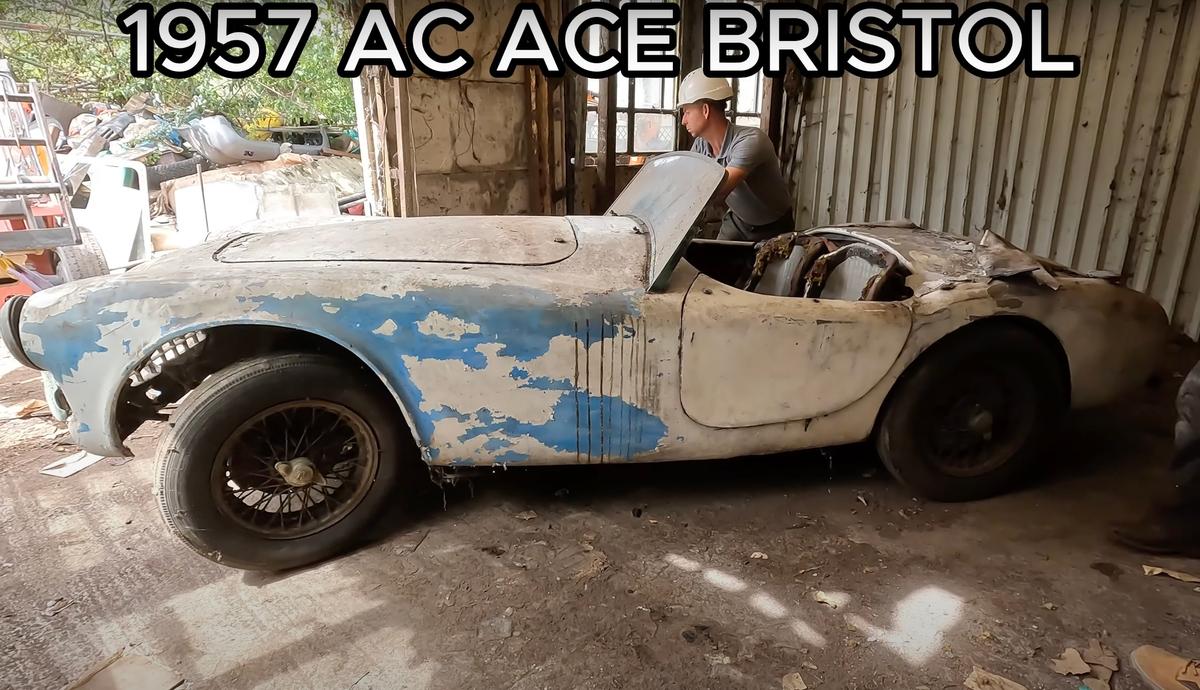 A 1957 AC ACE Bristol emerges from a forlorn barn on a property somewhere in the south of England. (Courtesy of Anglia Car Auctions)