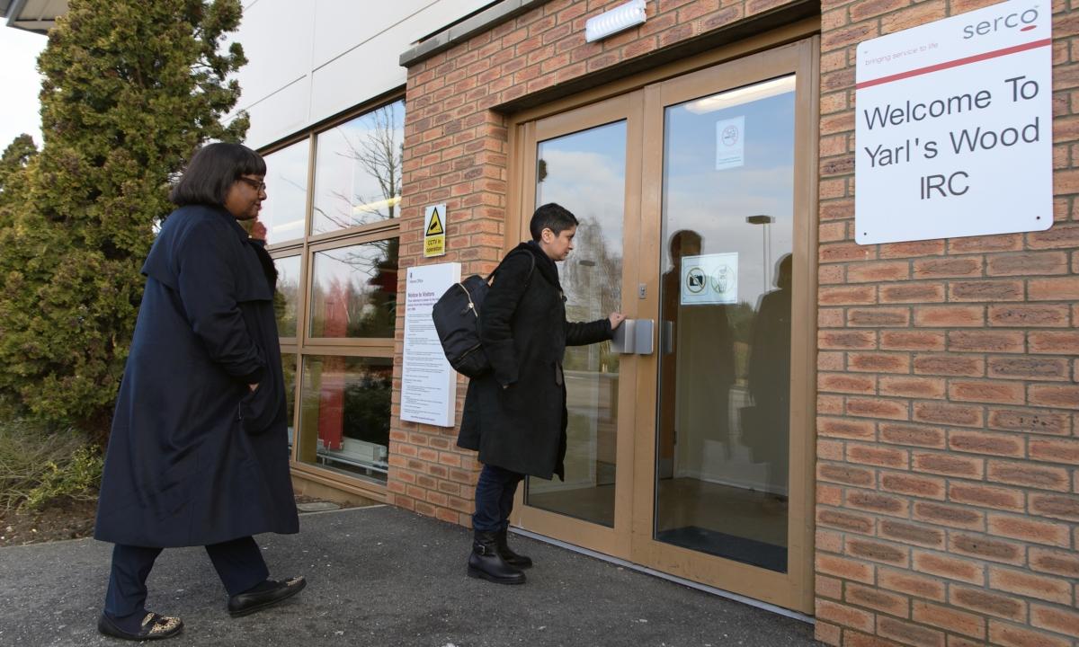 Shadow Home Secretary Diane Abbott (R) and Shadow Attorney General Shami Chakrabarti arrive at the Yarl's Wood Immigration Detention Centre in Bedford, England, on Feb. 23, 2018. (Leon Neal/Getty Images)