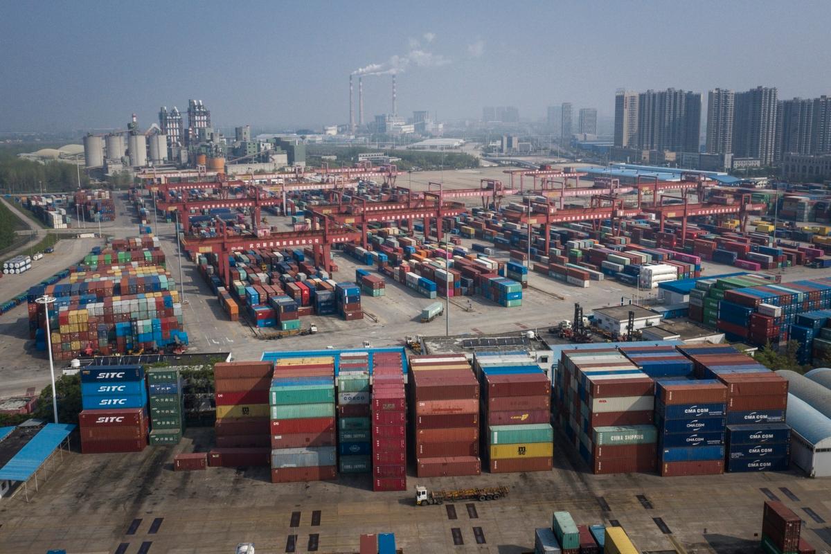 A drone view of Yangluo Port in Wuhan, Hubei Province, China, on April 12, 2020. (Getty Images)